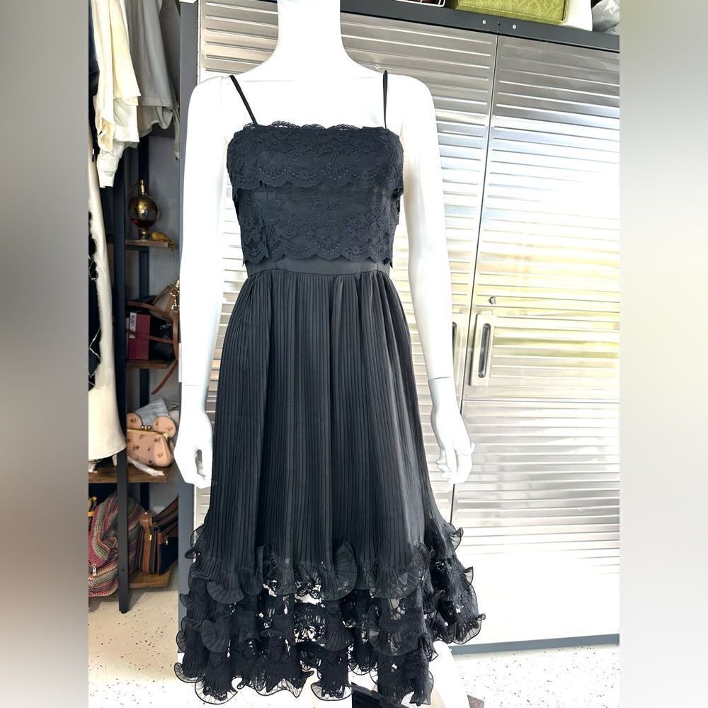 Jacqueline Lechat Cannes France Black Lace Ruched Little Black Dress Small - Picture 2 of 13